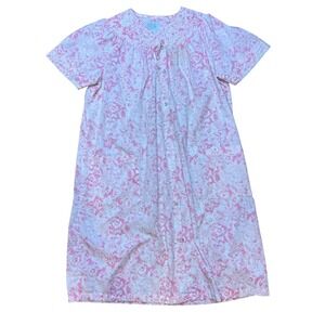 Ashley Taylor Pink Floral Cotton Blend Short Sleeve‎ Snap Front House Dress